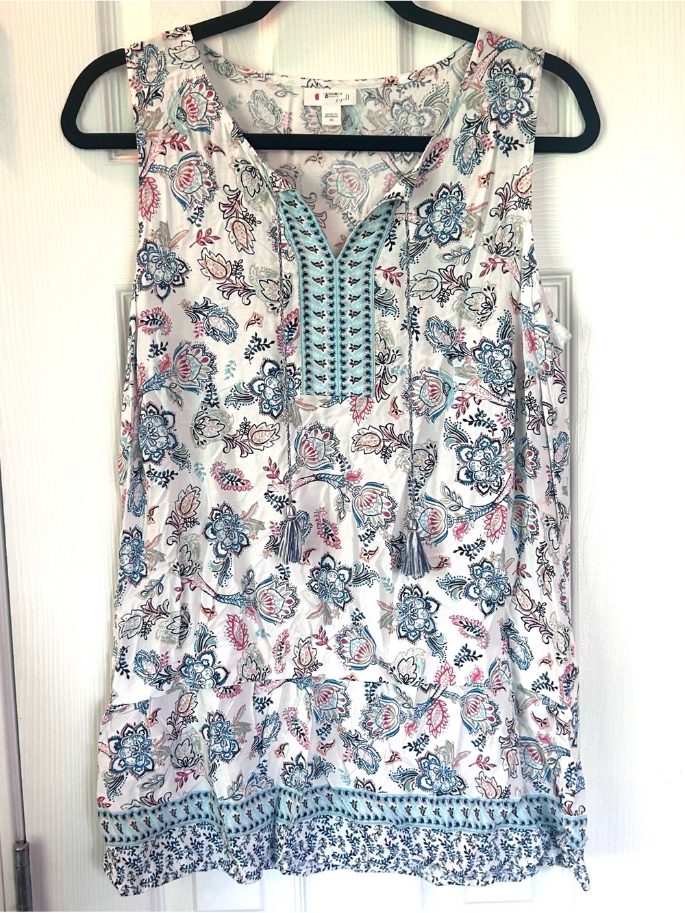 J. Jill Floral Sleeveless Tassel Tunic Top Women’s XS Boho Lightweight